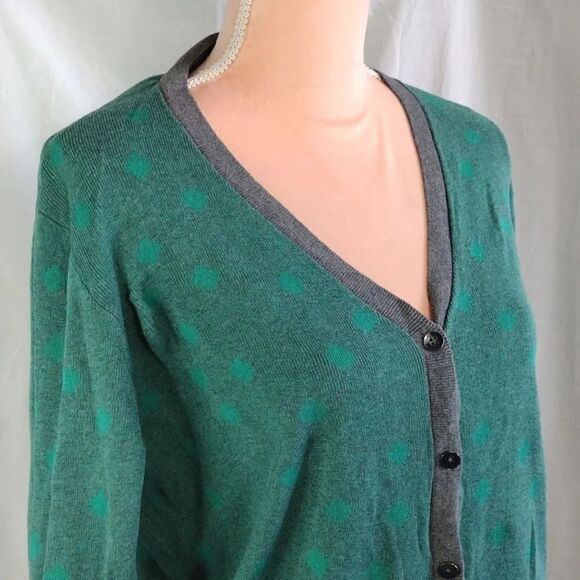 cAbi Retro Green Polka Dot Grey Trim Button Front Knit Cardigan Large - Picture 11 of 16